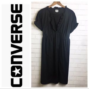 Converse One Star Plunge Ruffle Midi Cotton Dress